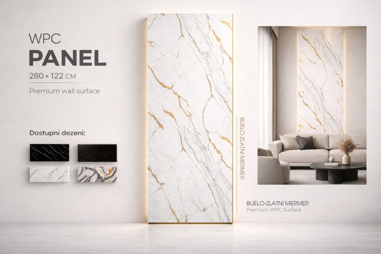 PVC Zidni panel BIJELO-ZLATNI MERMER 280x122cm