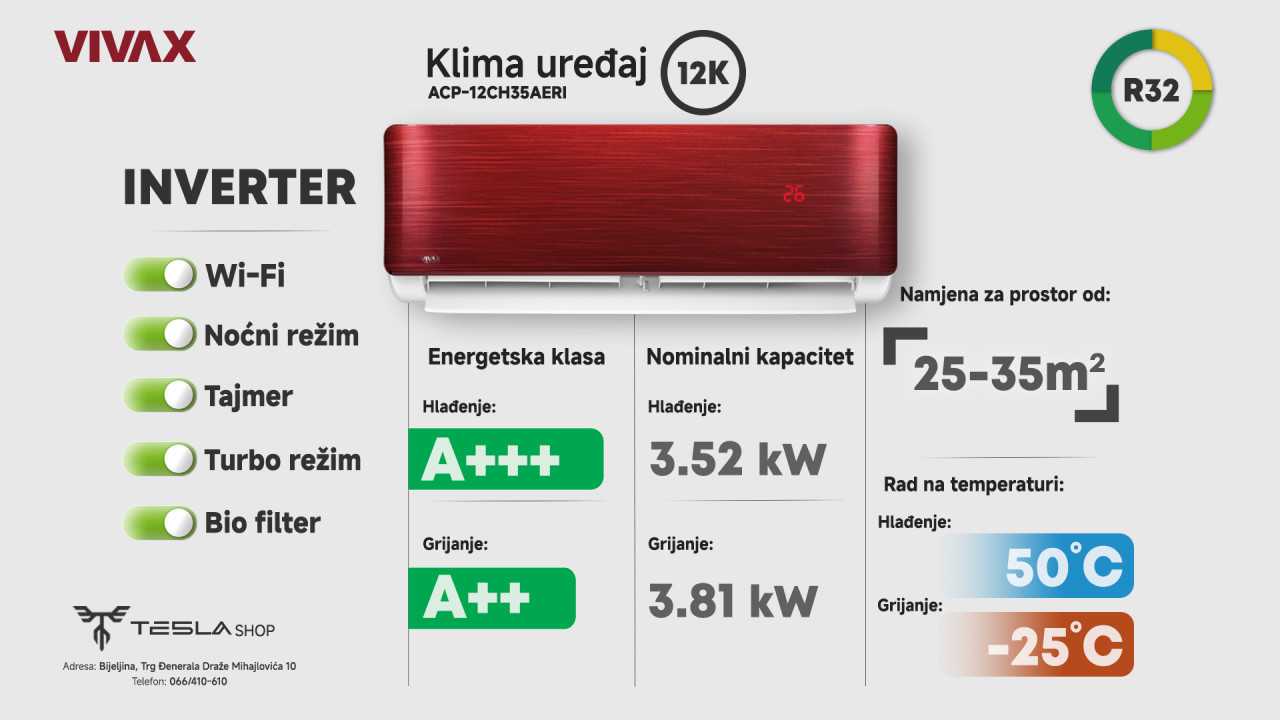 Klima INVERTER VIVAX 12 ACP-12CH35AERI AERI 12ka RED -25