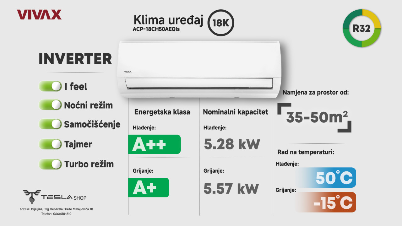 Klima INVERTER 18 VIVAX ACP-18CH50AEQIs AEQI 18ka A++ -15