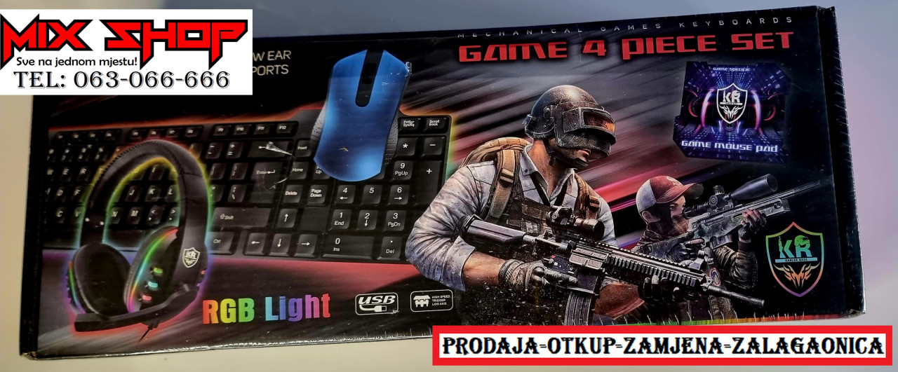 Tipkovnica Miš Podloga Slušalice za GAMING 4u1 RGB LED 4 u 1 usb