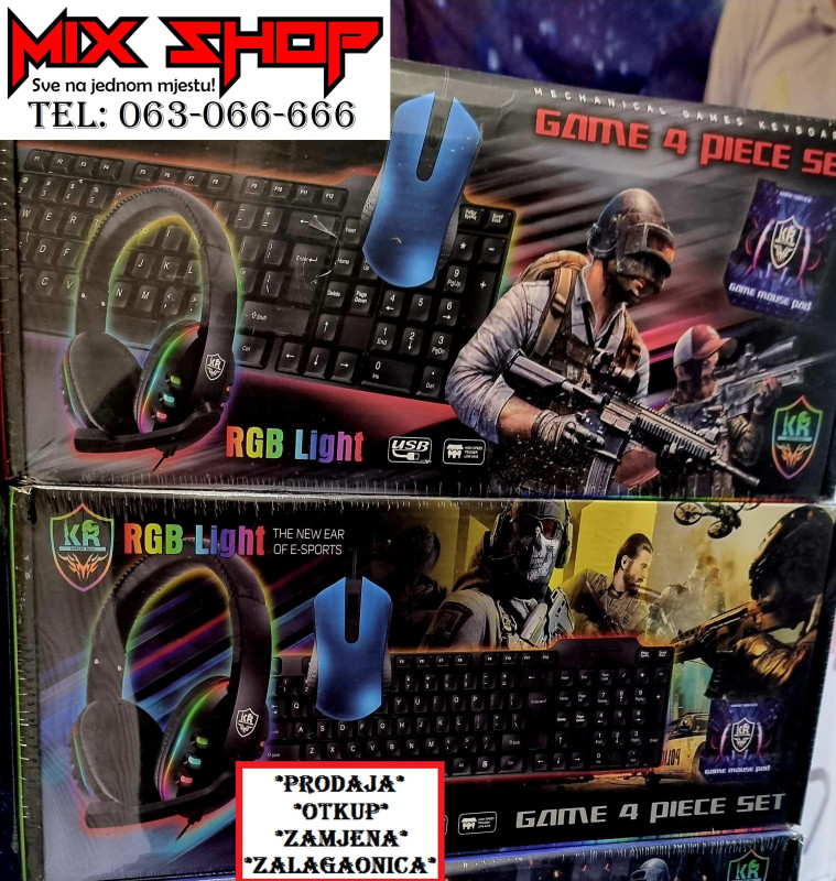 Tipkovnica Miš Podloga Slušalice za GAMING 4u1 RGB LED 4 u 1 usb