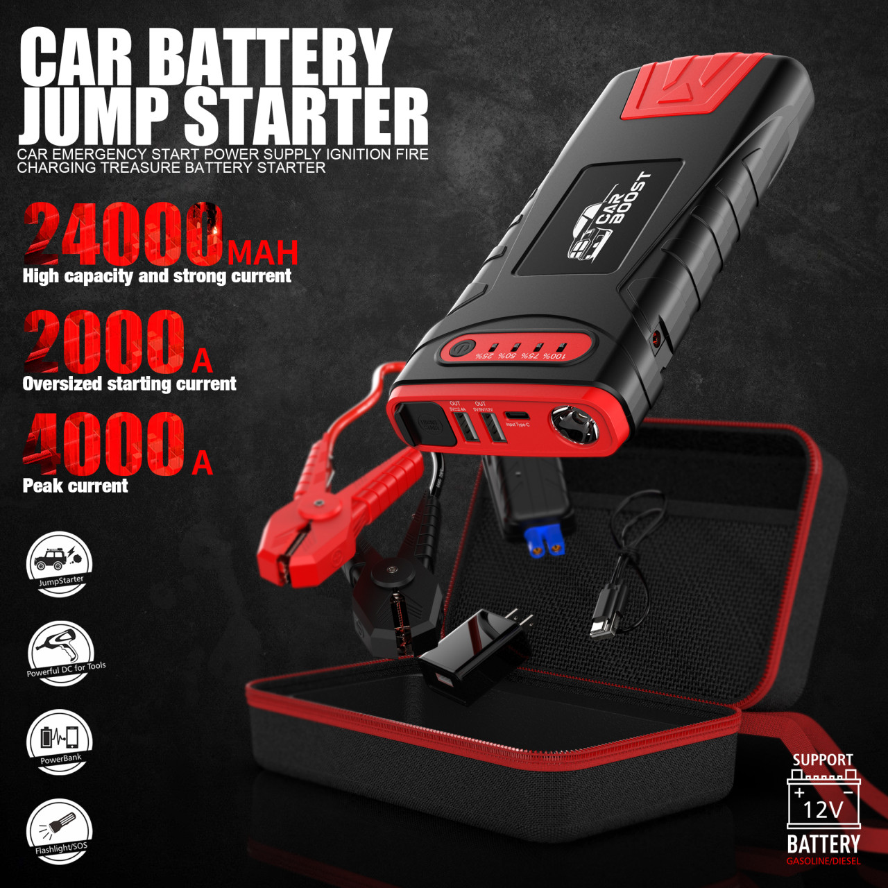BOOSTER za klemanje auta Buster 12V 4000A paljenje auta