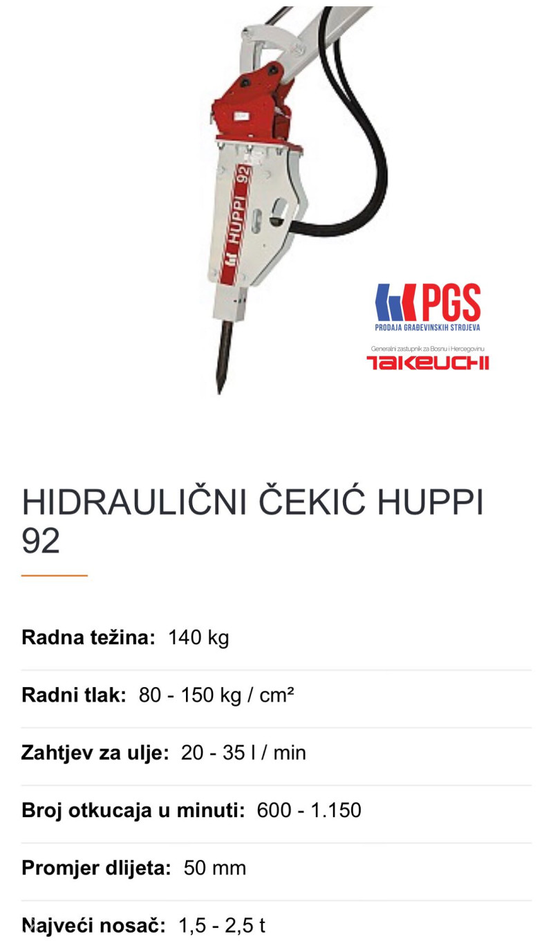 Hidrulični Čekić Bager Huppi Japan PGS
Mini Bager