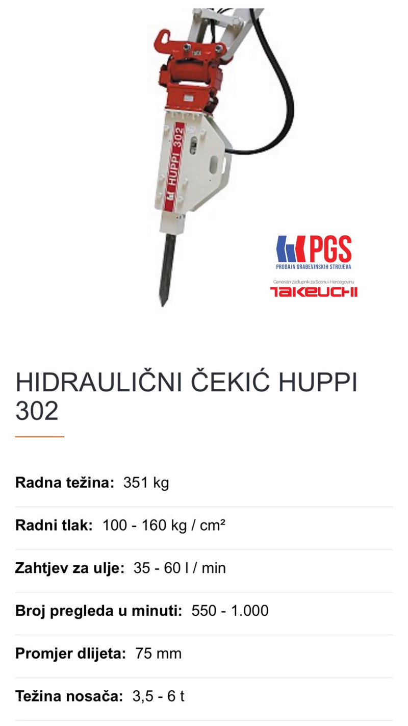 Hidrulični Čekić Bager Huppi Japan PGS
Mini Bager