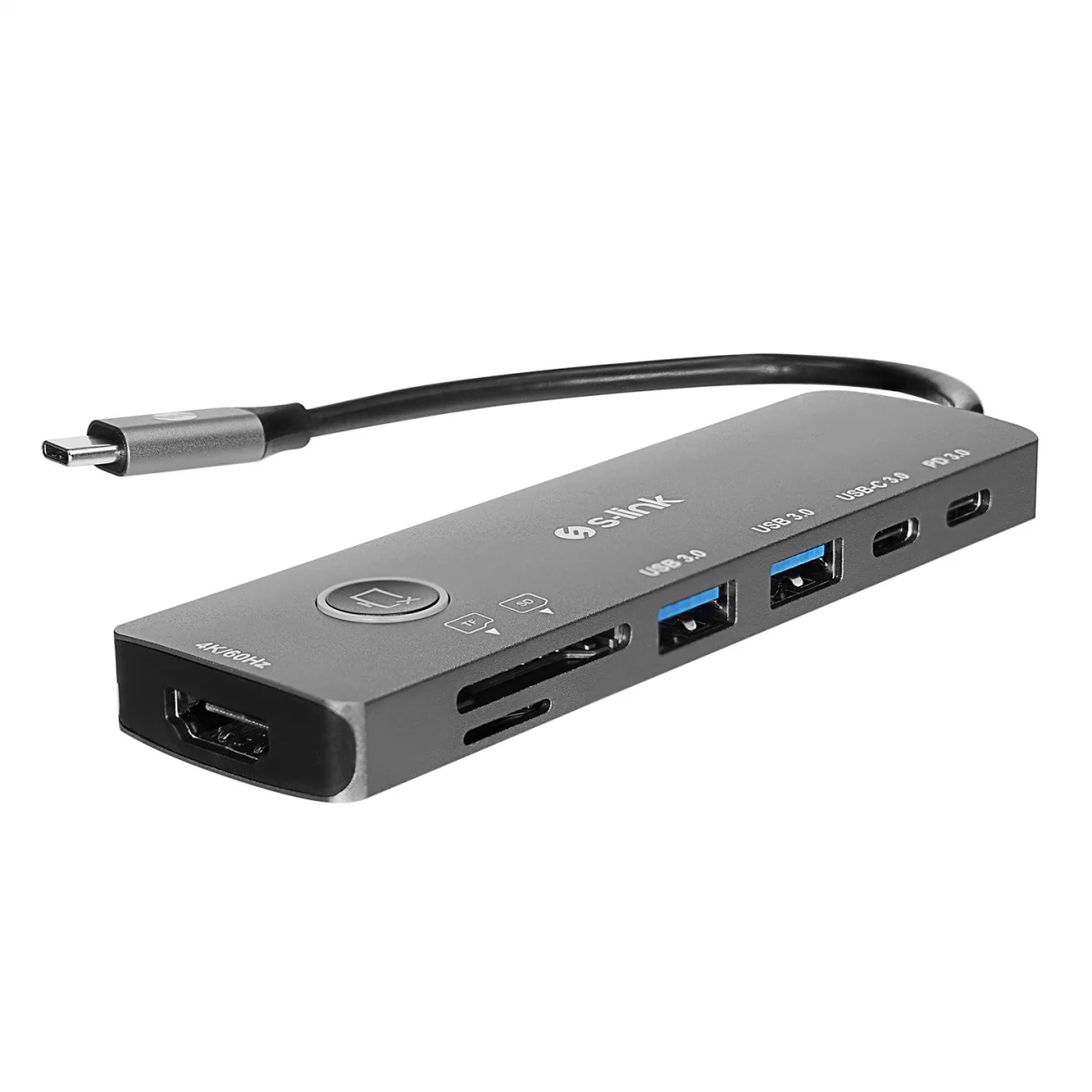 Docking station S-link SW-U707 USB adapter Type-C 7 in 1 2*USB 3.0, 1*Type-C 3.1, 1*PD, 1* HDMI 4K60HZ, SD and TF Type C