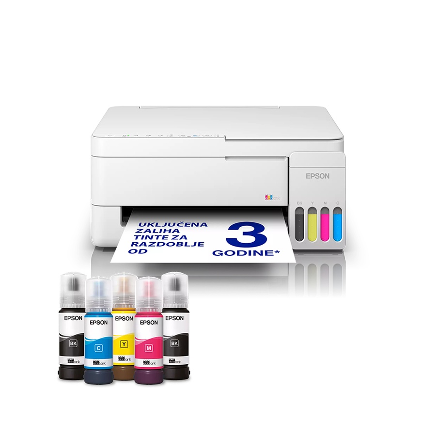 Printer EPSON EcoTank L3356 print/scan/copy Rez.5.760 x1.440 dpi. 33str/min Monokrom.15str/min Colour. USB, LAN.WiFi. Bo