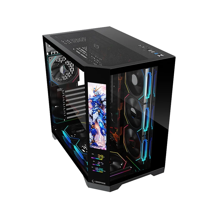Kućište gaming RAMPAGE NOVA V2 9.16′ LCD Display Hub Controller Black 7x12cm ARGB Pwm Fan, 43432