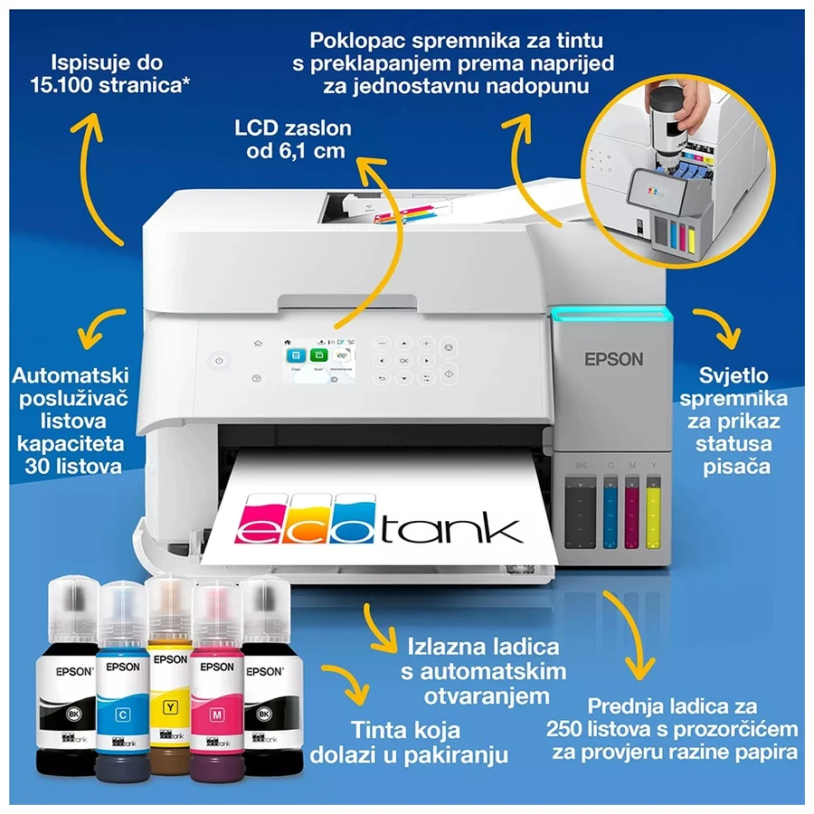 Printer EPSON EcoTank L6376 print/scan/copy/ 35str/min crno-bijelo.23str/min boja. 4800×1200 dpi. ADF, Duplex(scan, copy