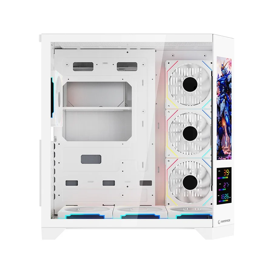 Kućište gaming RAMPAGE NOVA V2 9.16′ LCD Display Hub Controller White 7x12cm ARGB Pwm Fan, 43467