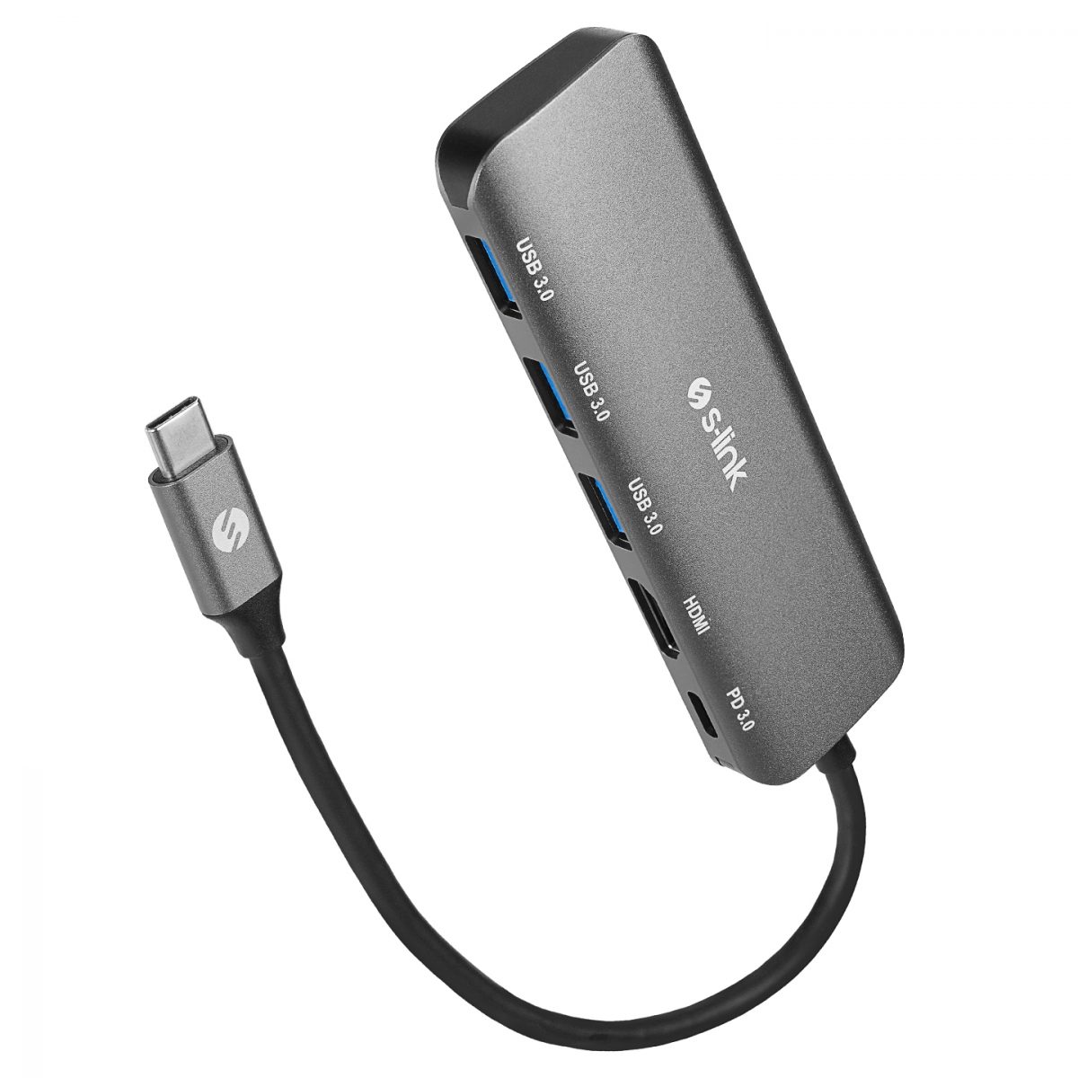 Docking station S-link SWV-USBC030 USB adapter Type-C HDMI 4K 30Hz Gray Metal Type-C to 3*USB3.0 6 in 1 1xPD Charger, 1x