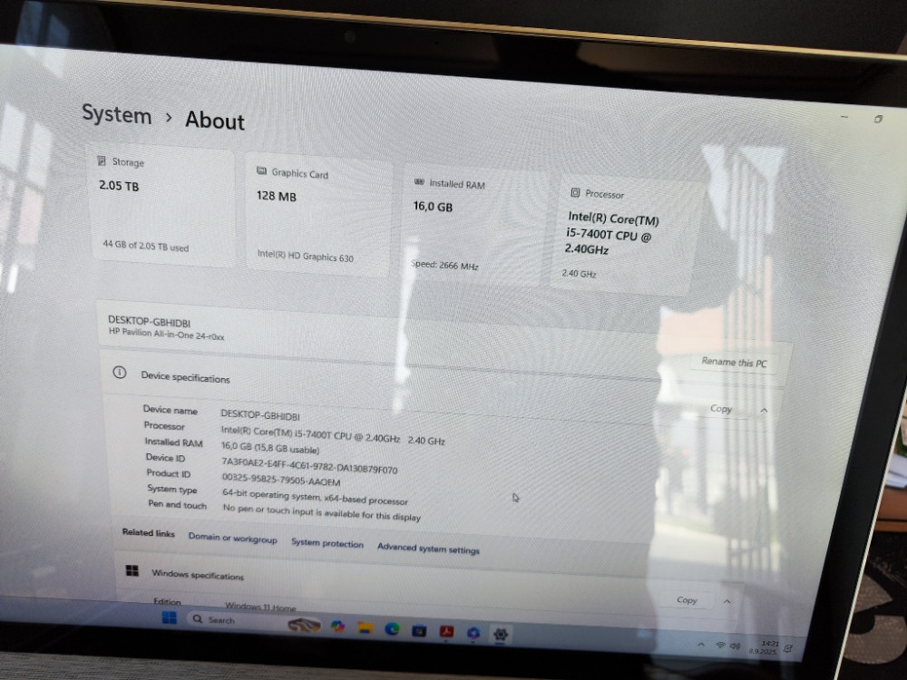 ALL IN ONE HP I5 7400T 16 GB 256GB SSD 2TB WIN 11 AIO