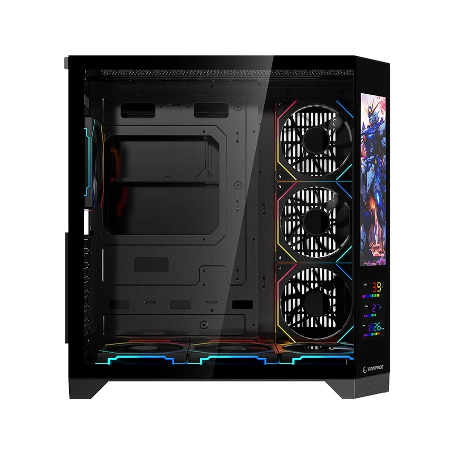 Kućište gaming RAMPAGE NOVA V2 9.16′ LCD Display Hub Controller Black 7x12cm ARGB Pwm Fan, 43432