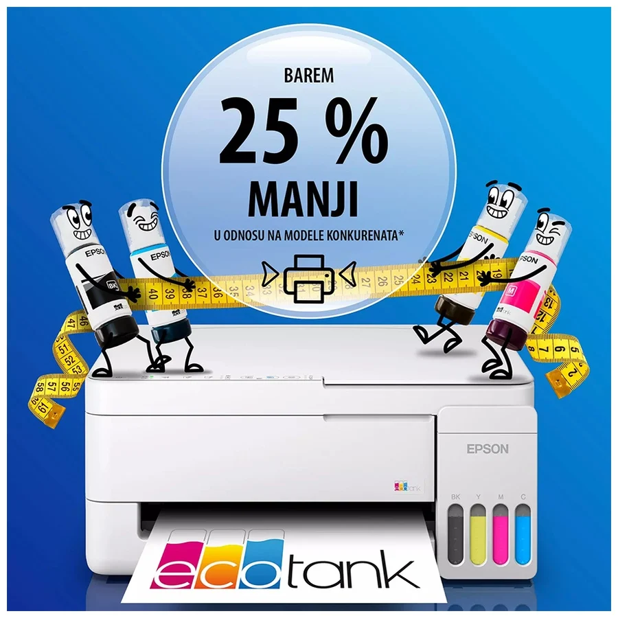 Printer EPSON EcoTank L3356 print/scan/copy Rez.5.760 x1.440 dpi. 33str/min Monokrom.15str/min Colour. USB, LAN.WiFi. Bo