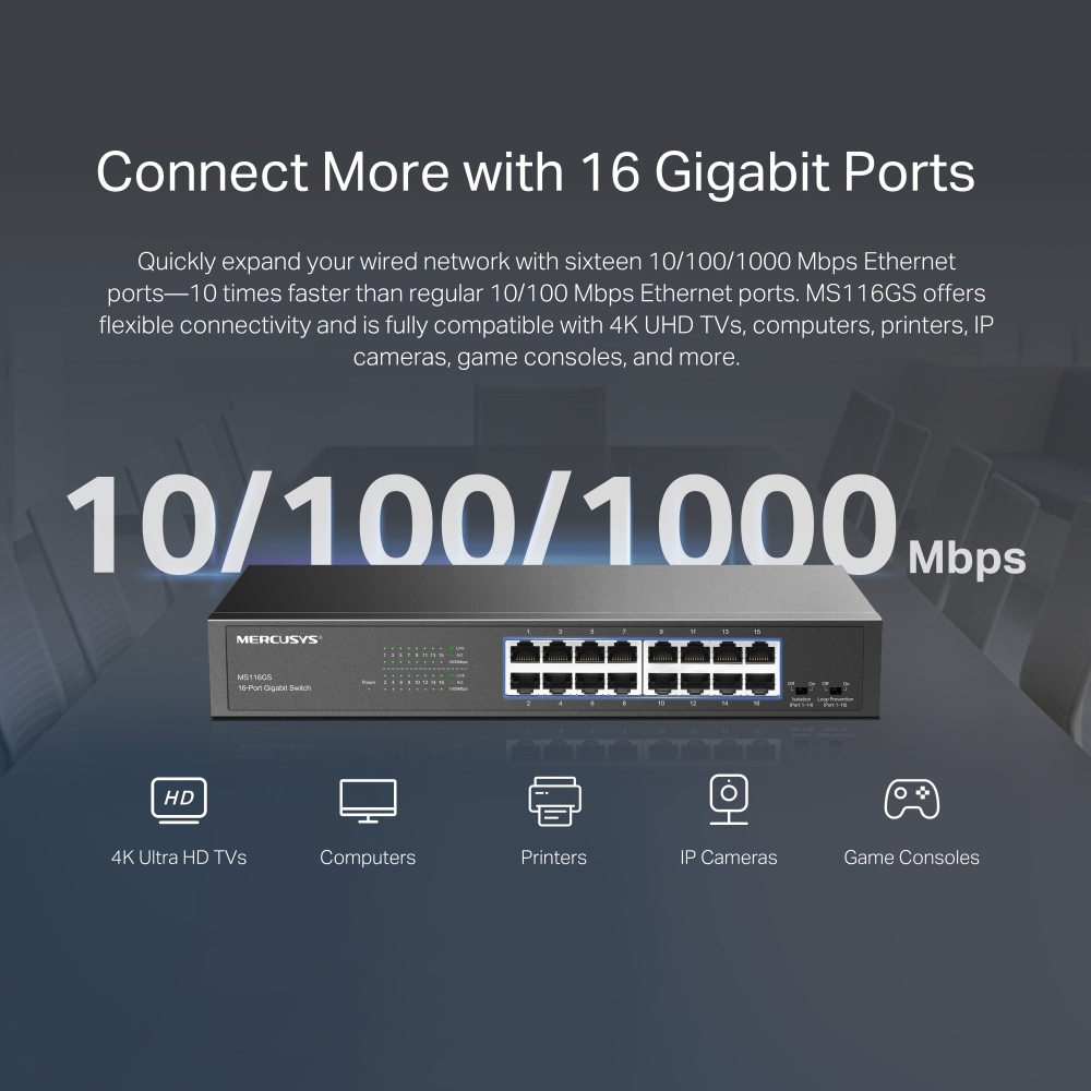 Mercusys MS116GS Gigabit 16 Portni Switch