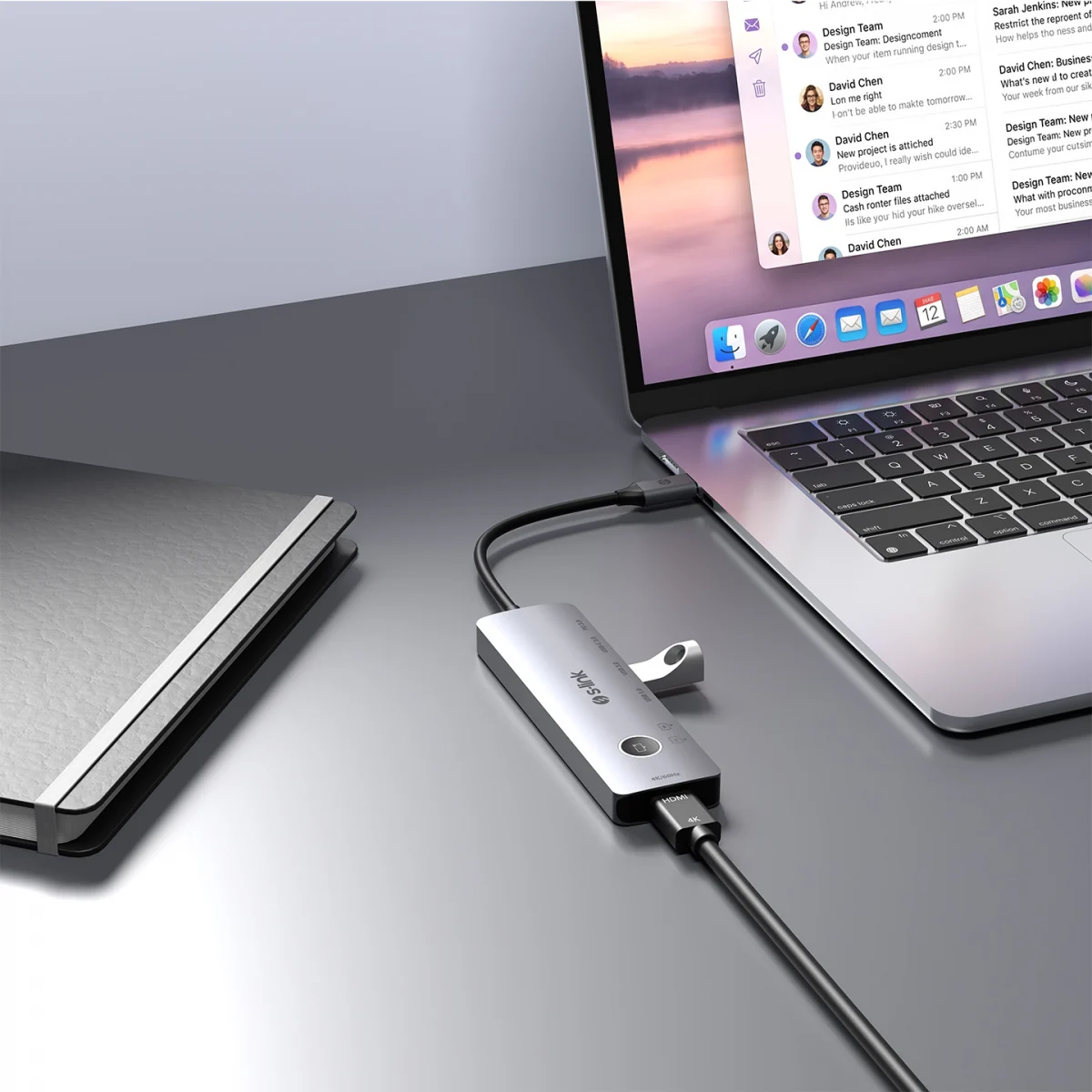 Docking station S-link SW-U707 USB adapter Type-C 7 in 1 2*USB 3.0, 1*Type-C 3.1, 1*PD, 1* HDMI 4K60HZ, SD and TF Type C