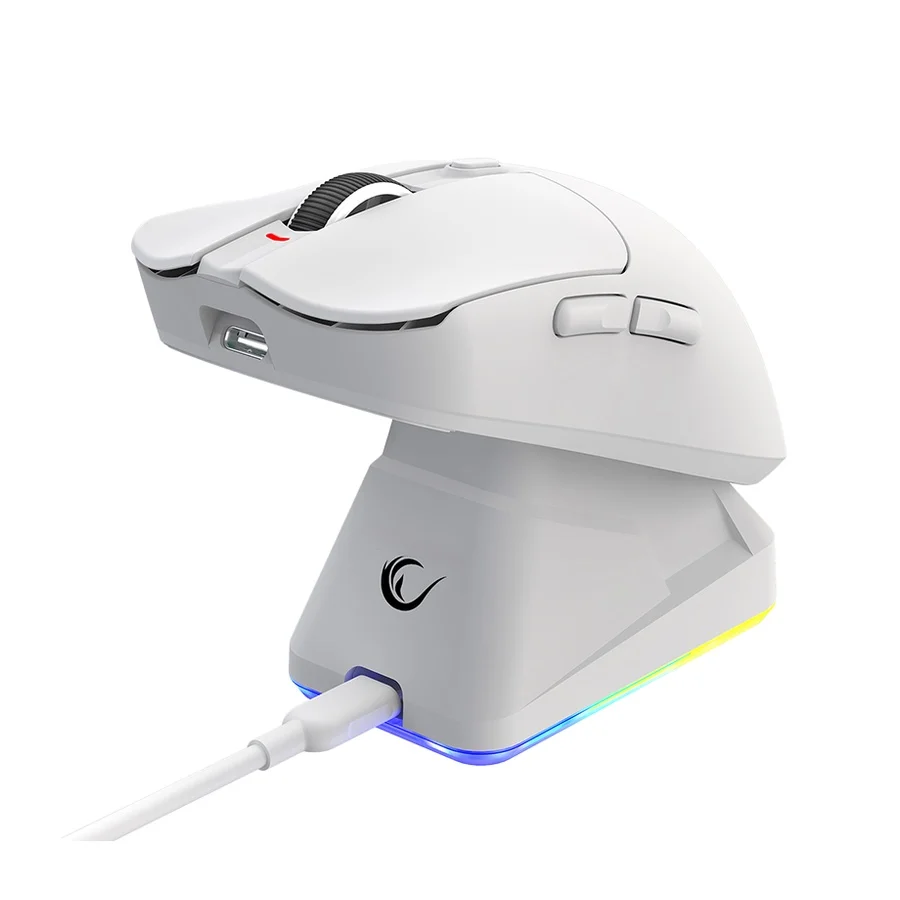 Miš gaming RAMPAGE Aeris Wireless RGB Charging Stand White 24000 DPI 3311 Sensor Rechargeable 80 Million Huano Switch, 4