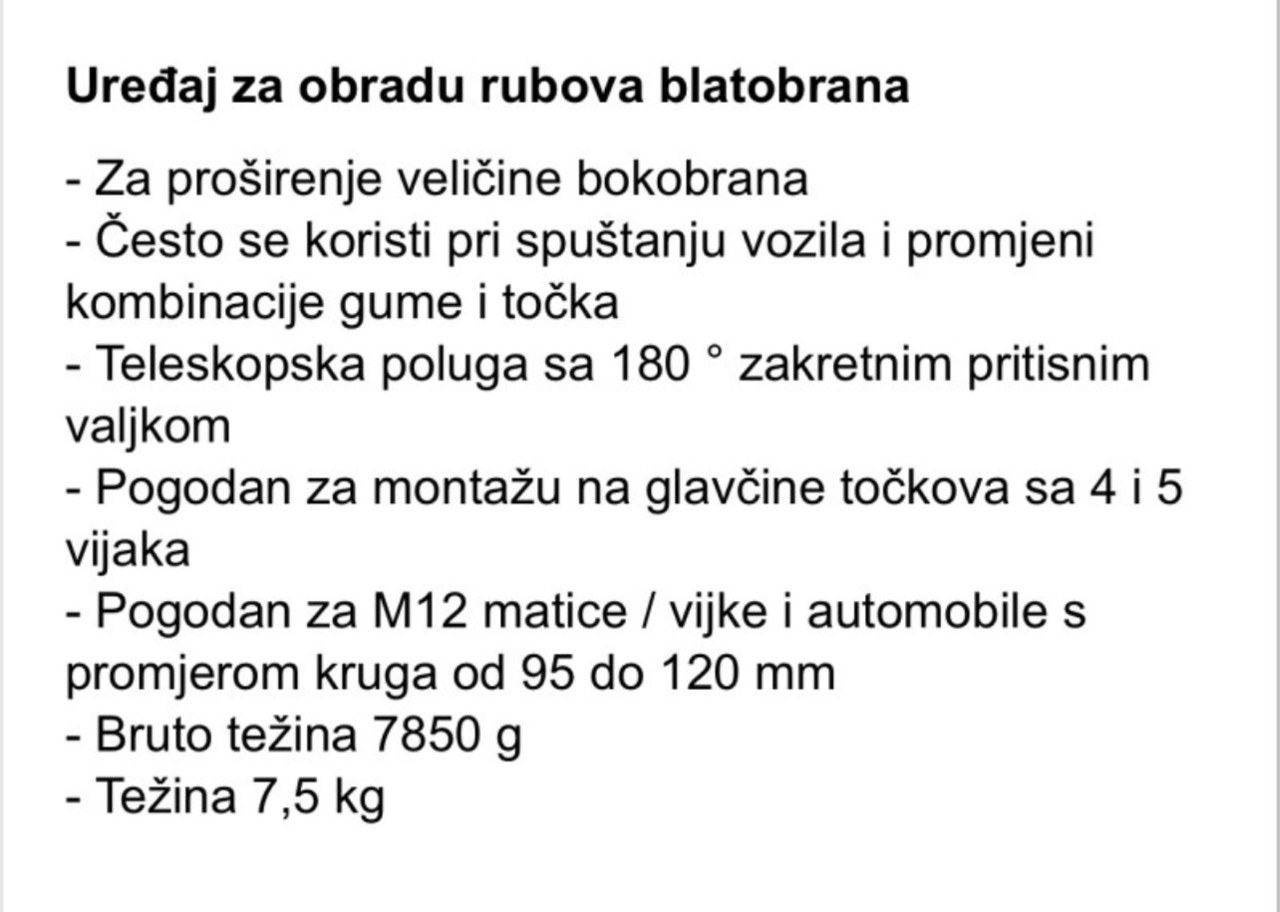 Roler Valjak za izvlacenje blatobrana sirenje rubova