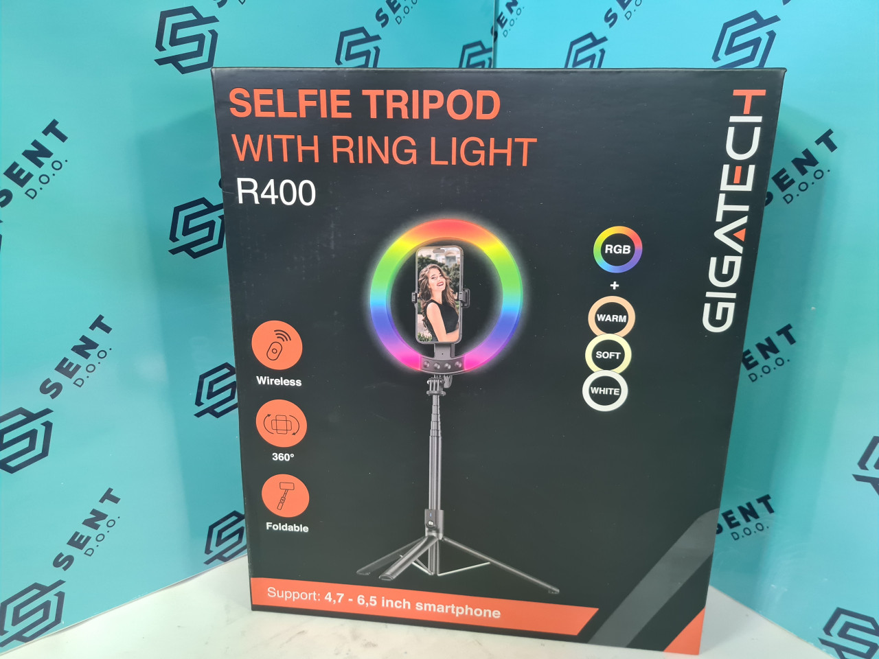 Selfie stalak s ring svjetlom Gigatech, RGB