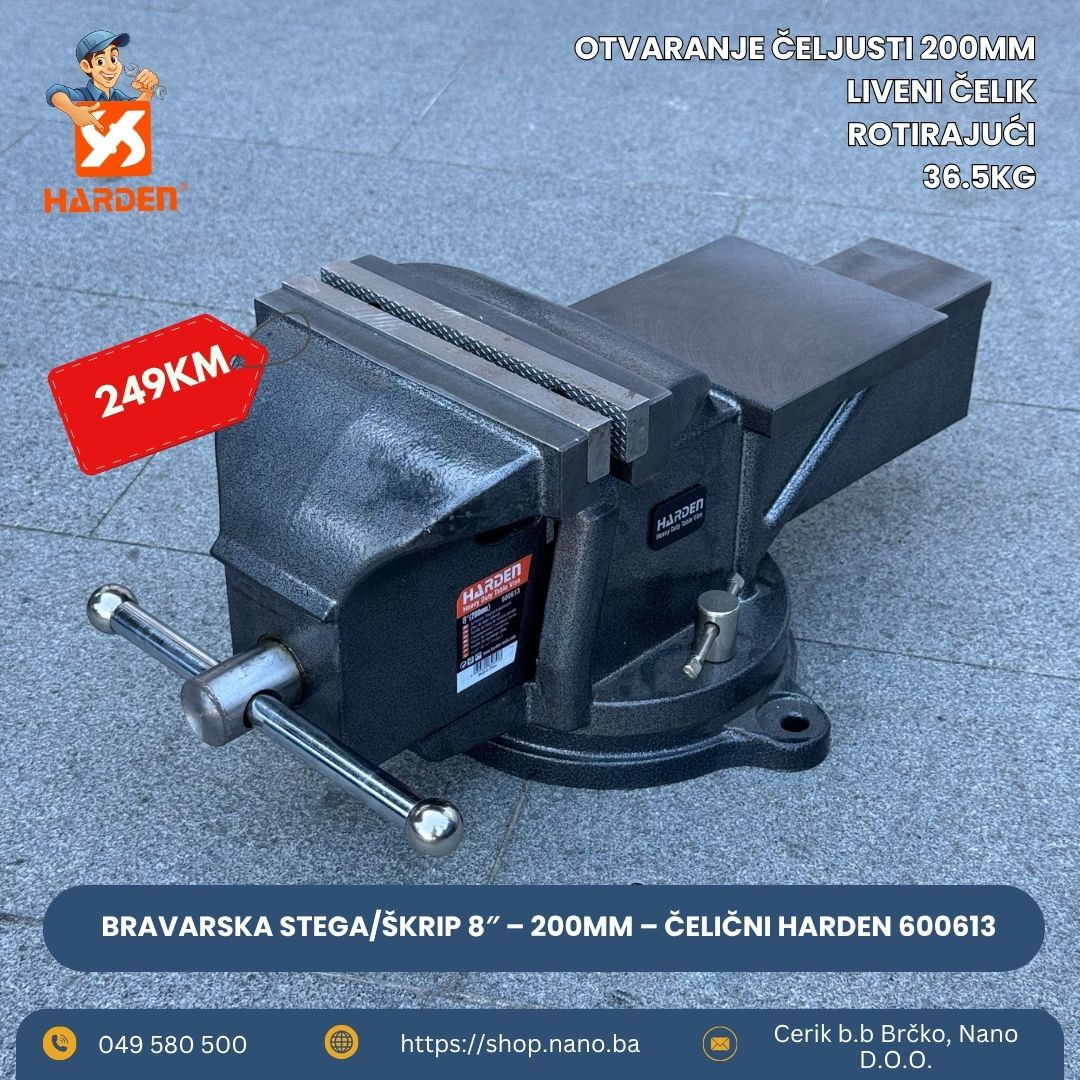 Bravarska stega/škrip 8" 200mm čelični HARDEN 600613