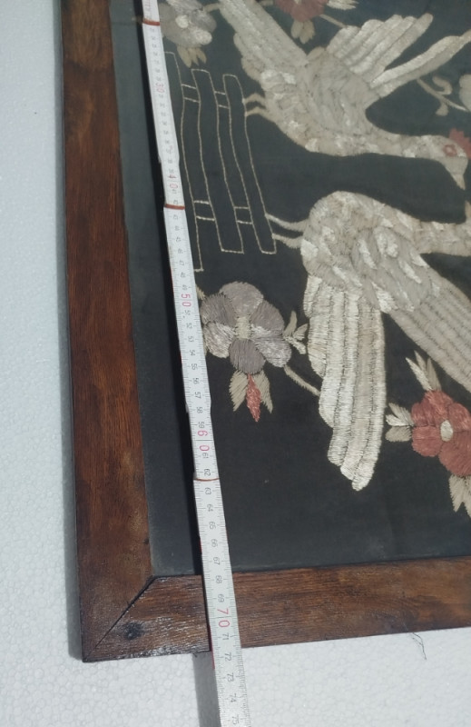 Ručni rad vez u ramu okviru stari ukrasna slika ptice 72 sa 56 cm