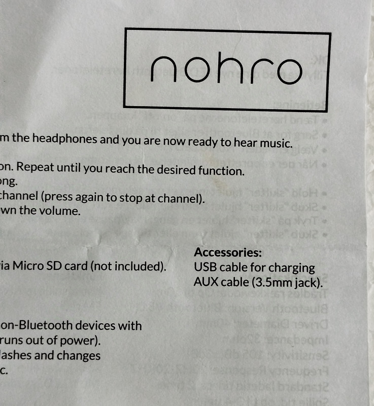 NOHRO Bluetooth LED slušalice kabl za punjenje uputstvo