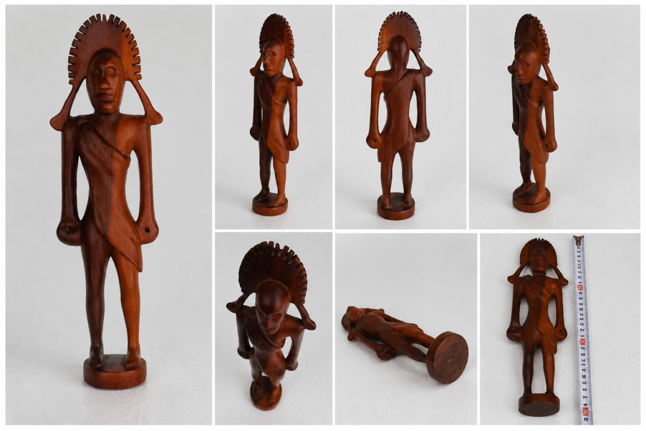 Drvena ručno rezbarena figura afrička skulptura etno dekoracija