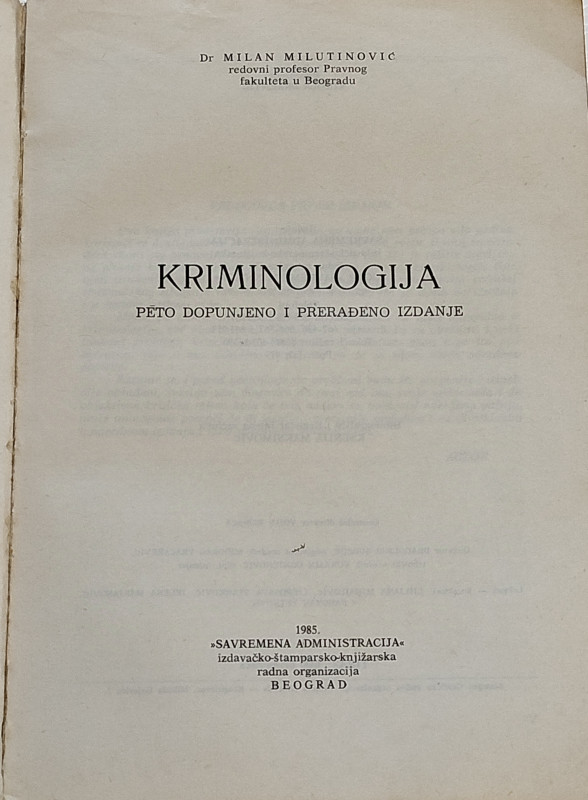Kriminologija Milan Milutinović knjiga udžbenik