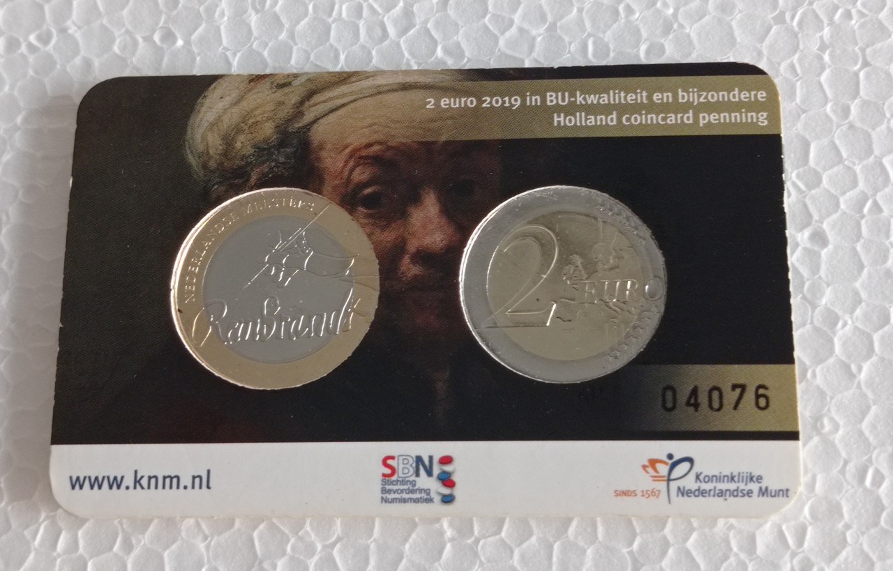 Dva 2 Euro kovanice Rembrandt Holandija Nizozemska 2019