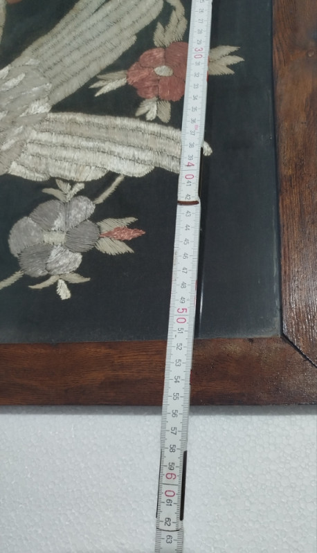 Ručni rad vez u ramu okviru stari ukrasna slika ptice 72 sa 56 cm