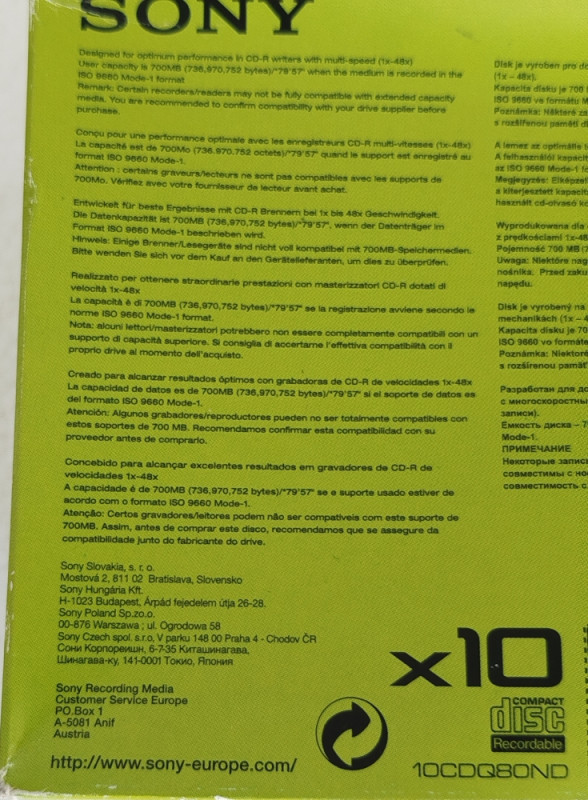 Sony CD-R 700MB 9 diskova 80 minuta neotpakovani
