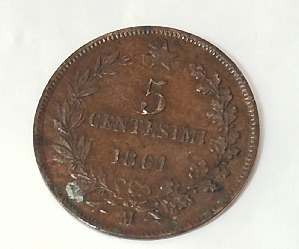 Italijanski bakreni novčić kovanica 5 Centesimi 1861 starina