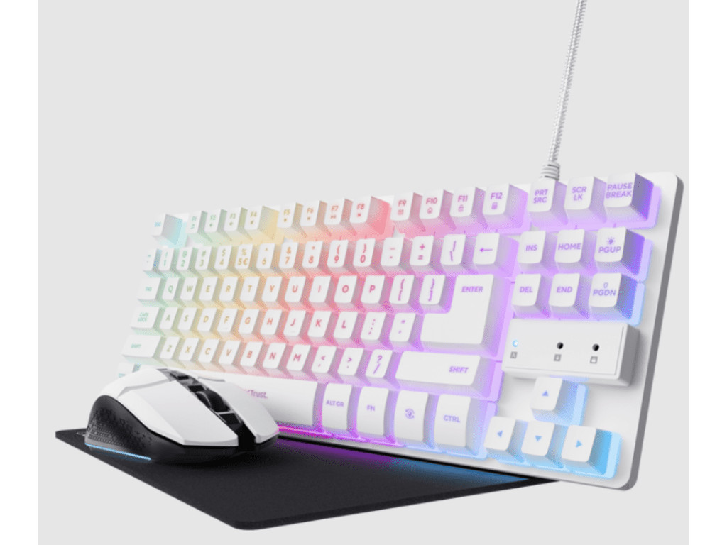 Trust 3-u-1 gaming set tastatura, miš i podloga miš bijela boja