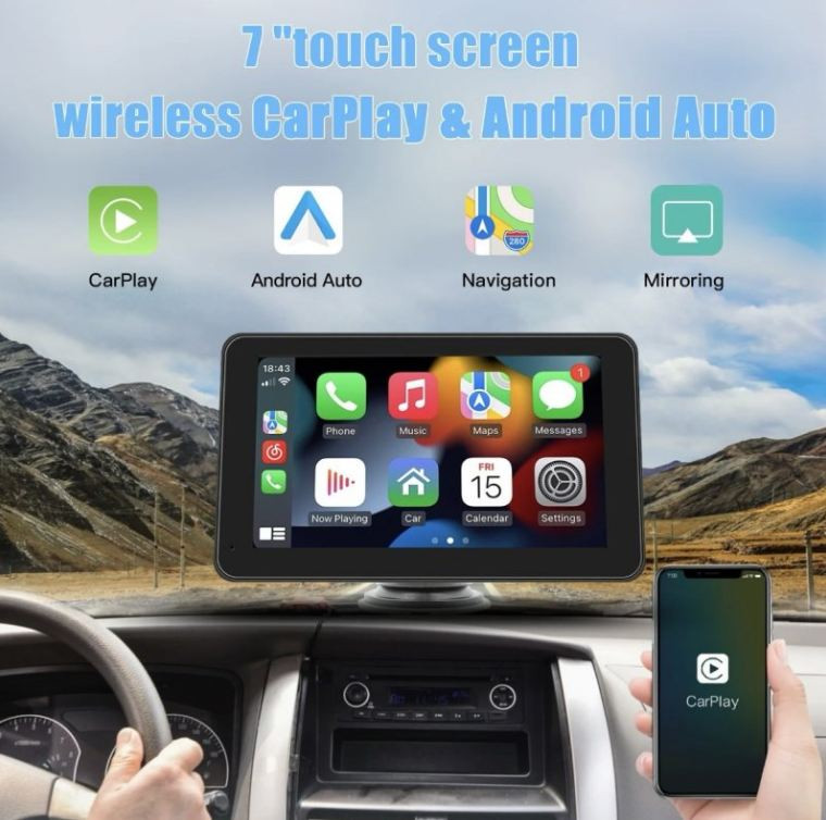 Auto navigacija + drzac 7" Portable Wireless Carplay Android
