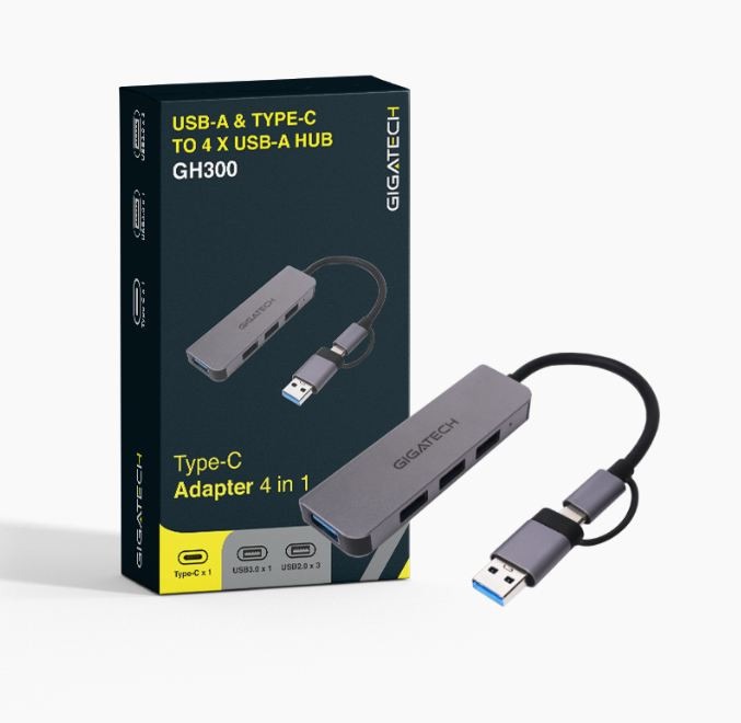 USB & tip-C hub Gigatech na 1 x USB 3.0 i 3 x USB 2.0