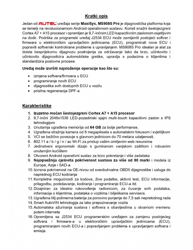 DIJAGNOSTIČKI UREĐAJ AUTEL MS908SPRO +3 god update