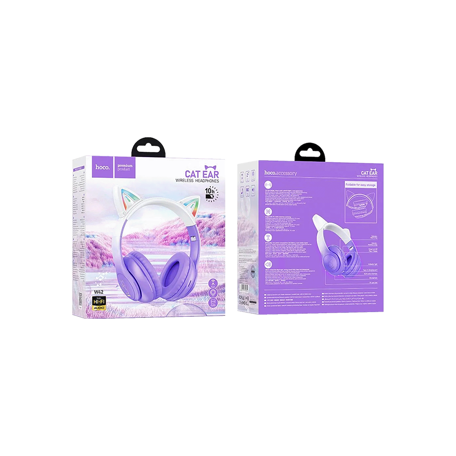 Hoco Bežične slušalice sa mikrofonom W42 CAT EARS PURPLE