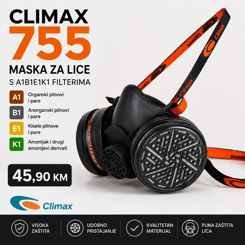Climax maska za lice s A1B1E1K1 filterima 755 crna