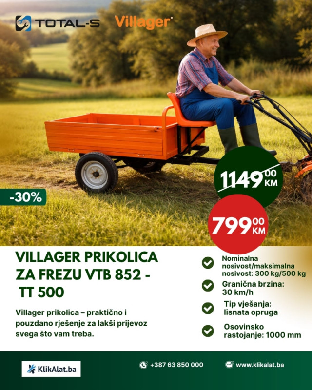 Prikolica za kultivatore Villager TT 500
