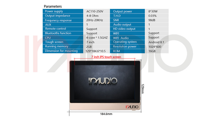 Smart home player 7'' 8x30W In Audio IN-SP78