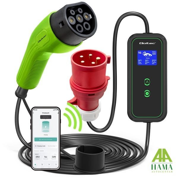 Punjač električnih vozila 11kW, boja: crna/zelena