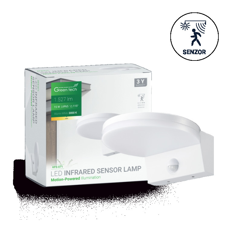 LED zidna svjetiljka sa senzorom 15W, 3000K, bijela