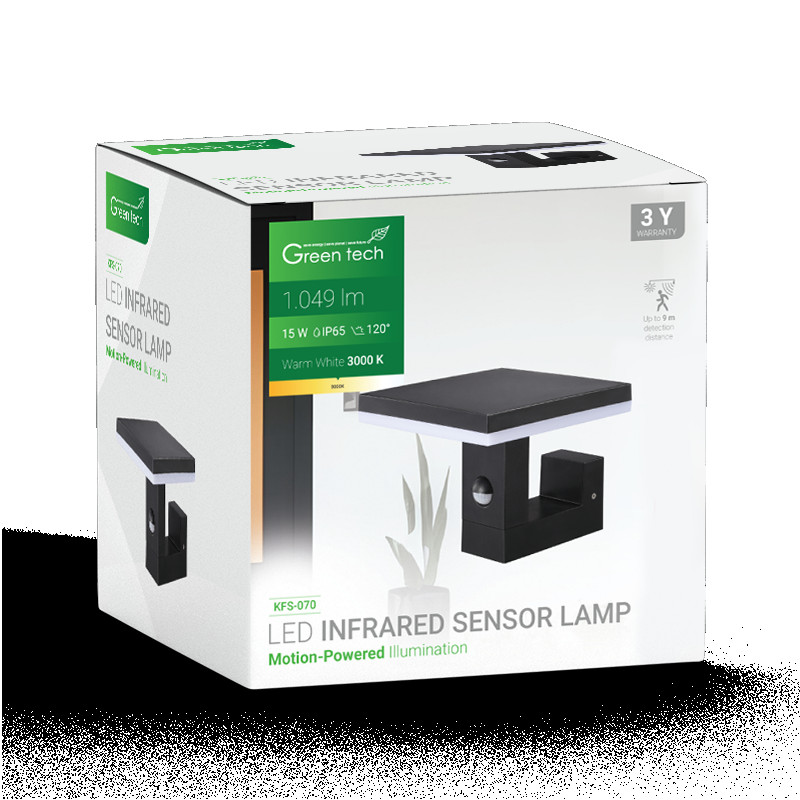 LED zidna svjetiljka sa senzorom 15W, 3000K, crna boja