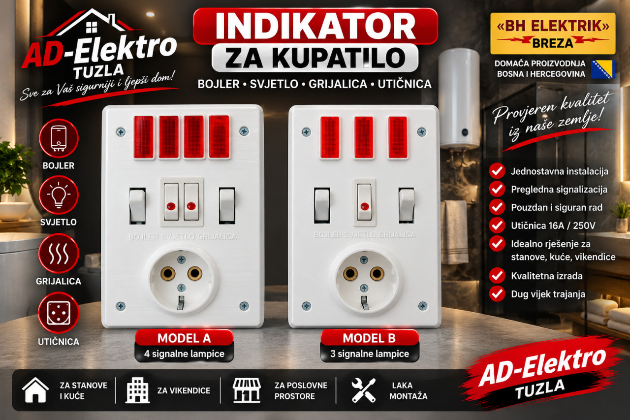 Indikator za kupatilo bojler/svjetlo/grijalica + uticnica