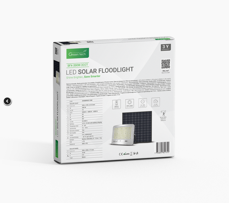 LED solarni reflektor Green Tech 200W, 3CCT, IP65