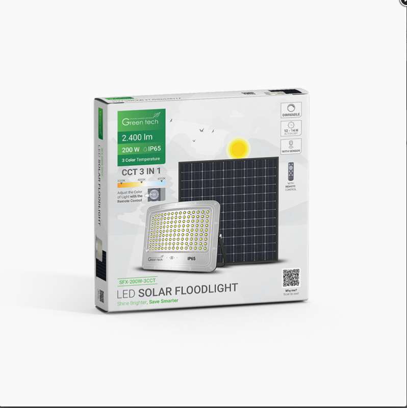 LED solarni reflektor Green Tech 200W, 3CCT, IP65