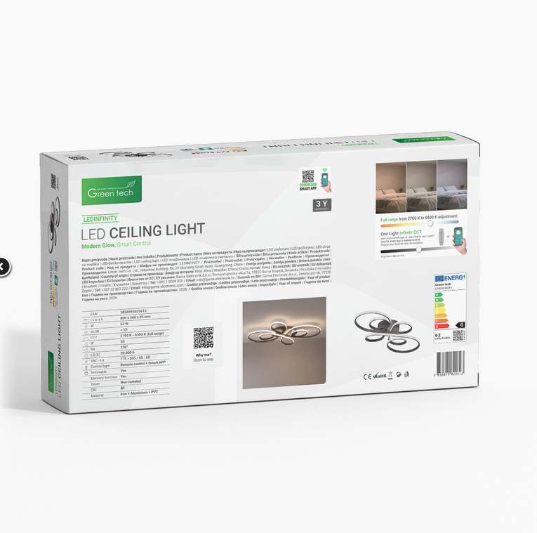 Smart Svjetiljka / Luster  62W 3CCT  dimabil. APP + daljinski