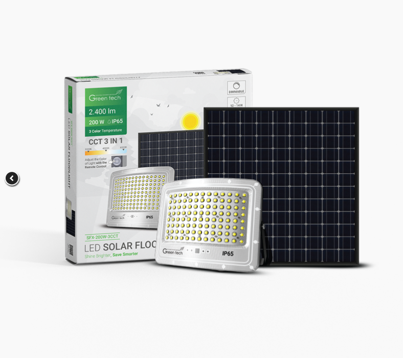 LED solarni reflektor Green Tech 200W, 3CCT, IP65