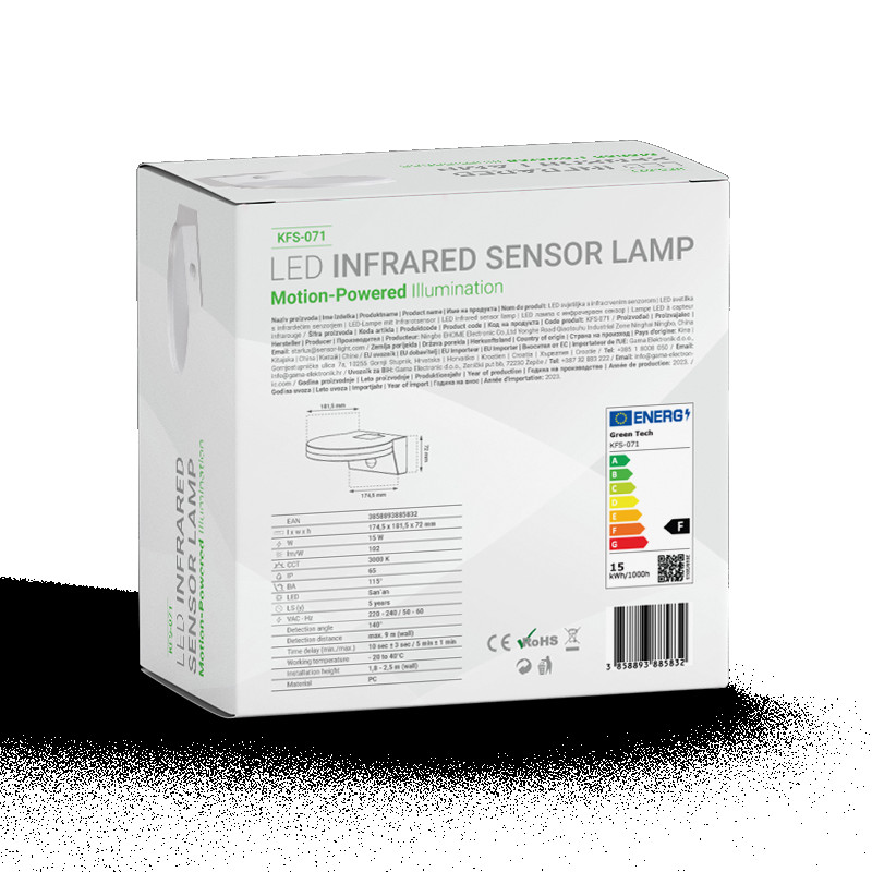 LED zidna svjetiljka sa senzorom  15W, 3000K, bijela
