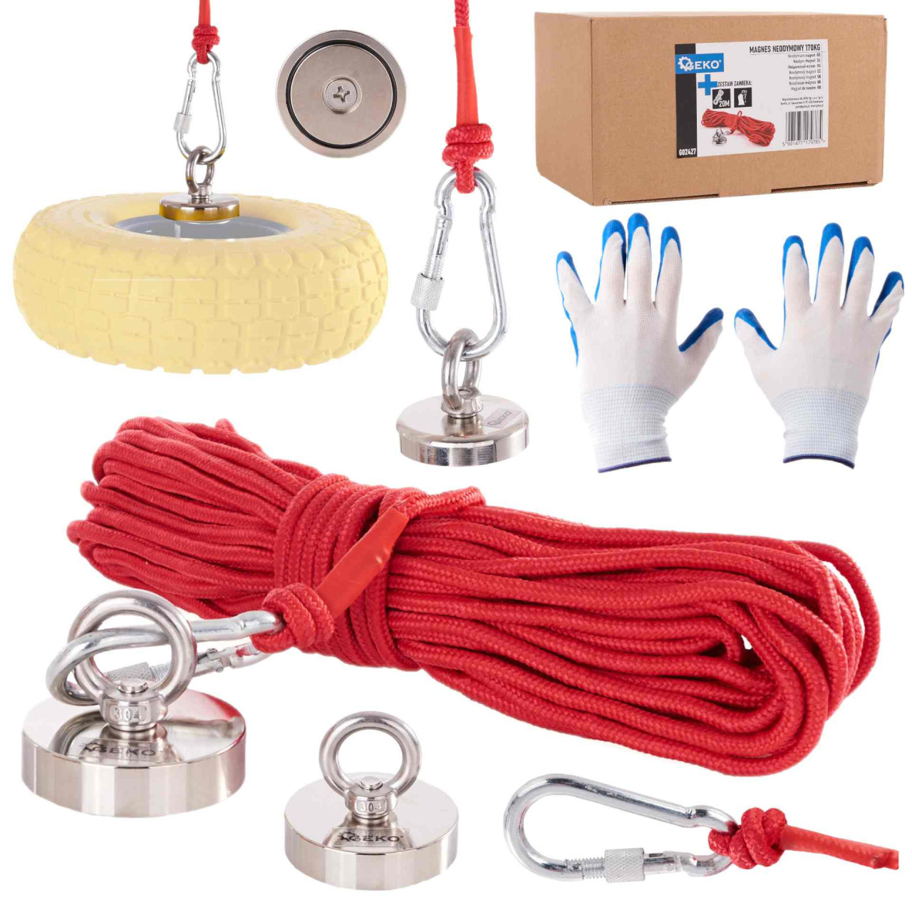 Neodimijumski Magnet 170kg Set Rukavice i Uže 20m Ribarski Set