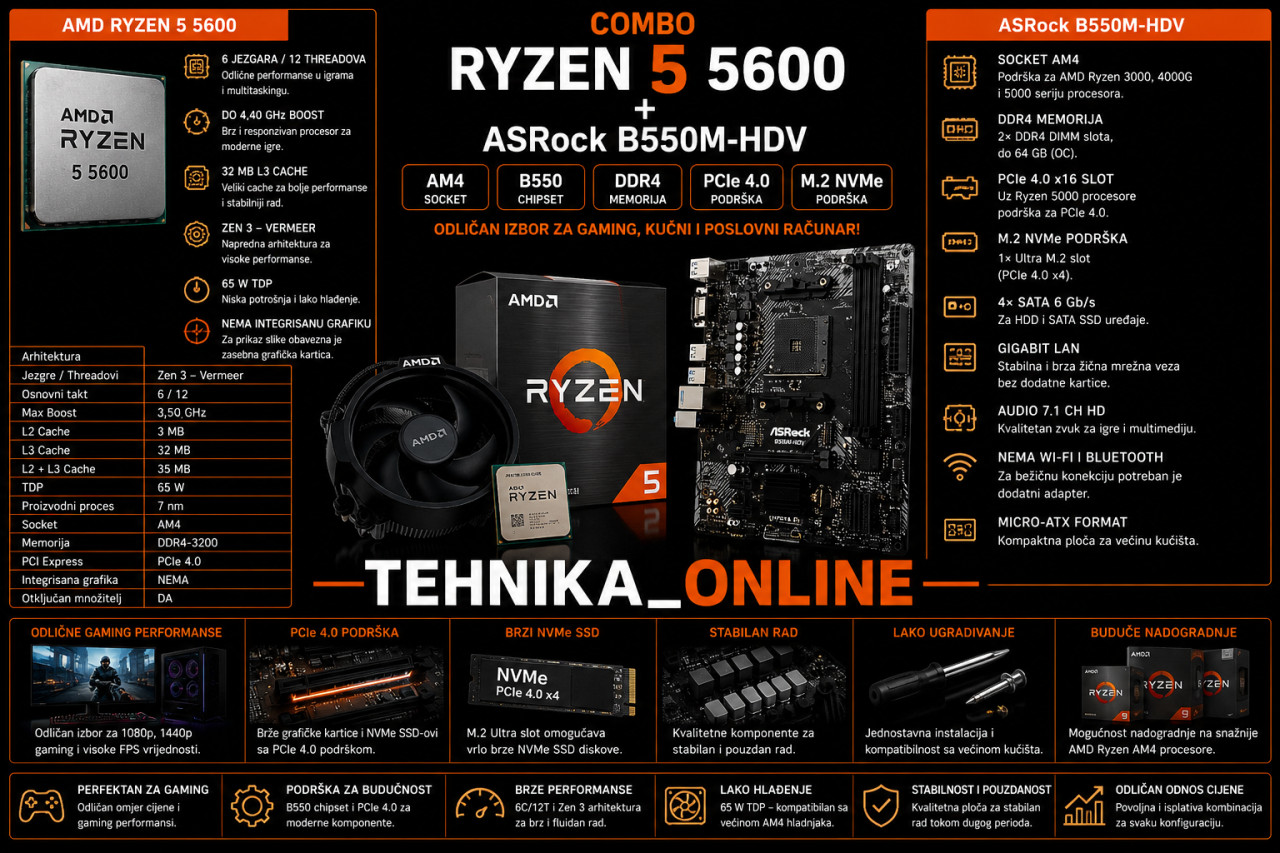 COMBO Ryzen 5 5600, B550M